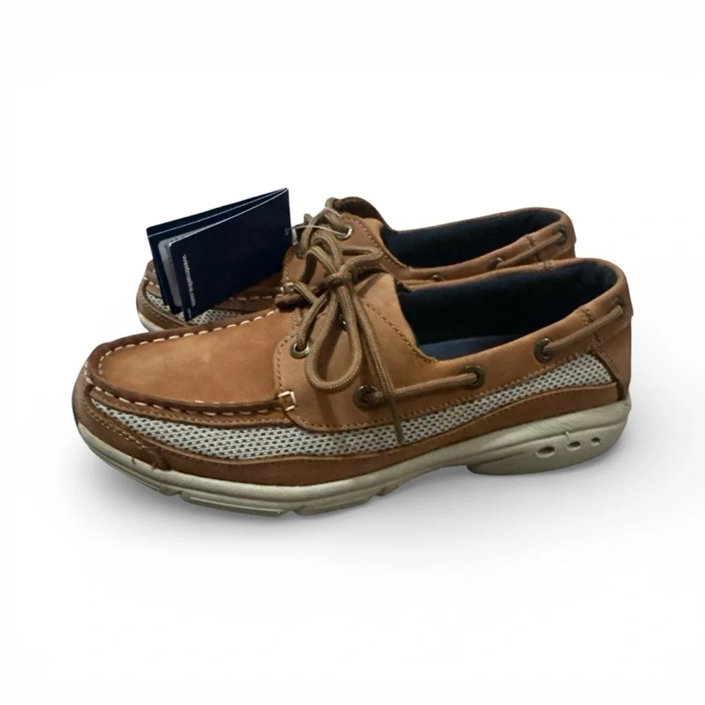 West Marine Brown Leather Boat Shoes Boating Coastal Slip On Shoe Yacht Club NWT - Picture 3 of 5